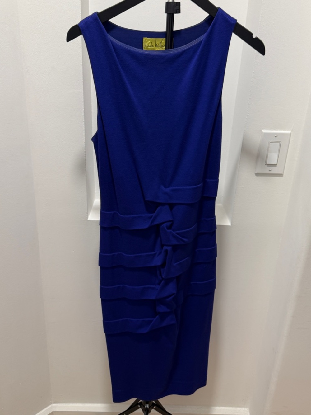 Nicole Miller Royal Blue Sleeveless Ruffle-Detail Midi Dress